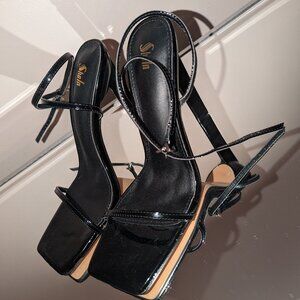 Women's black strap stilleto